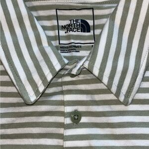 The North Face White and Green Striped Polo Shirt